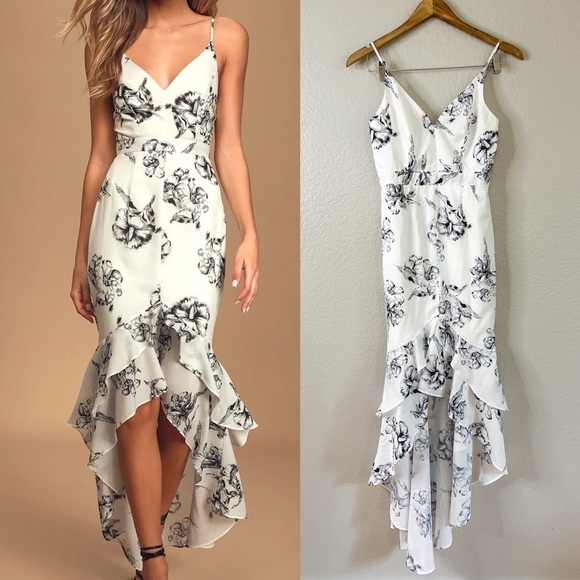 NWOT Darling Daylily Black and White Floral Print High-Low Maxi Dress - Picture 1 of 9